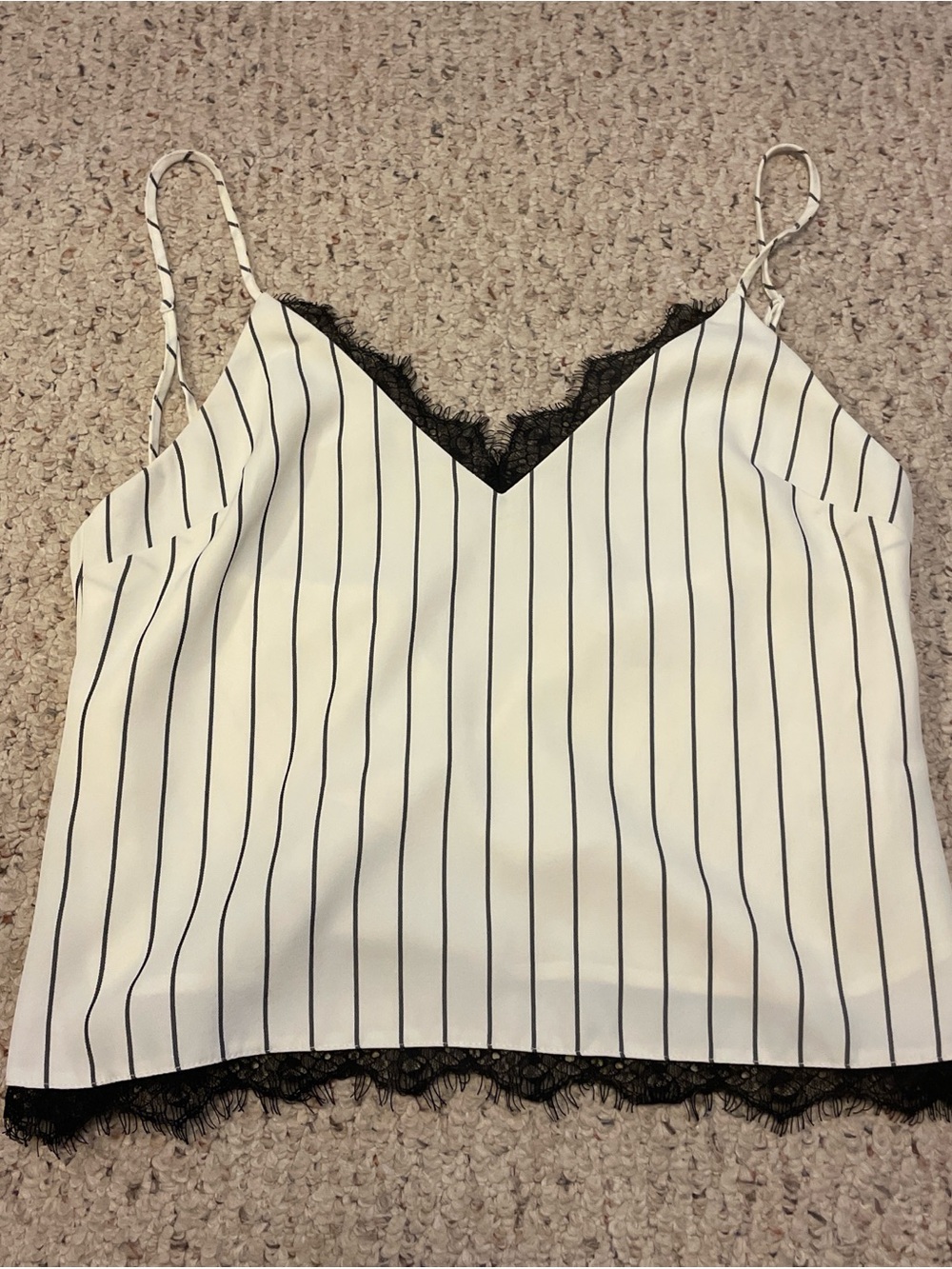 Wayf White Pinstripe Lace-Trim Cami